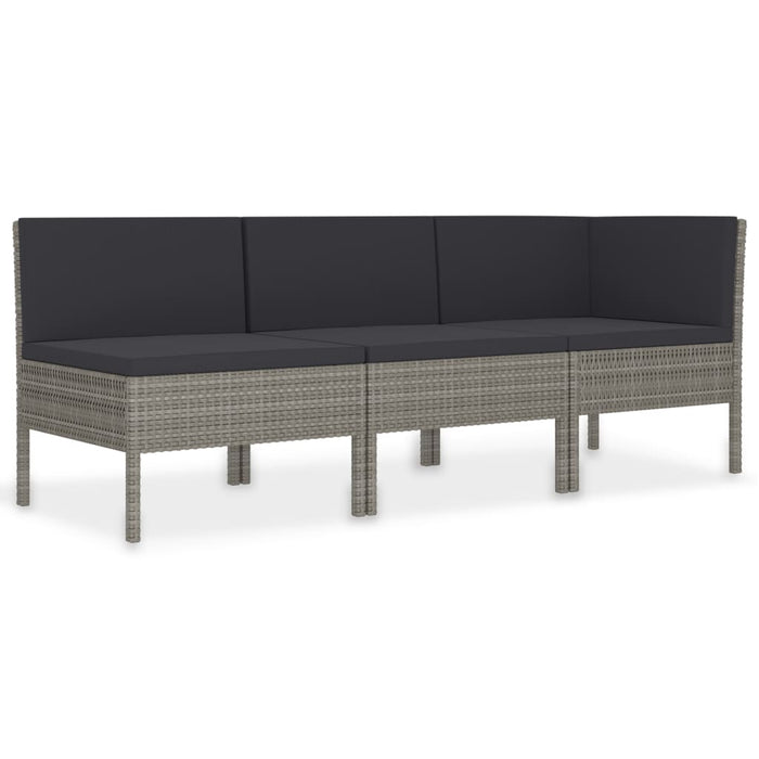 Set mobilier de grădină cu perne, 3 piese, gri, poliratan WALTI