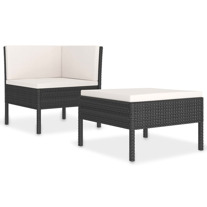 Set mobilier de grădină cu perne, 2 piese, negru, poliratan - WALTI WALTI