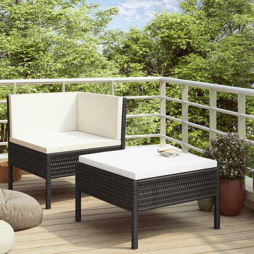 Set mobilier de grădină cu perne, 2 piese, negru, poliratan - WALTI WALTI