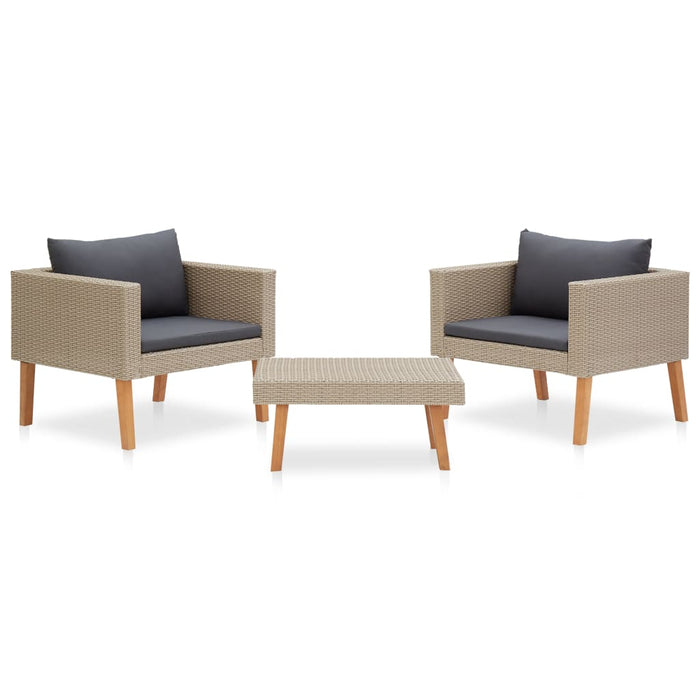Set mobilier de grădină cu perne, 3 piese, bej, poliratan WALTI