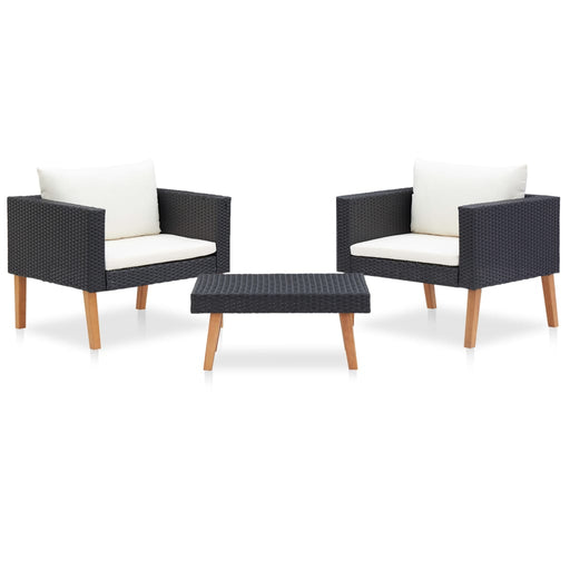 Set mobilier de grădină cu perne, 3 piese, negru, poliratan - WALTI WALTI