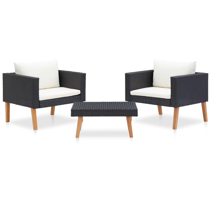 Set mobilier de grădină cu perne, 3 piese, negru, poliratan - WALTI WALTI