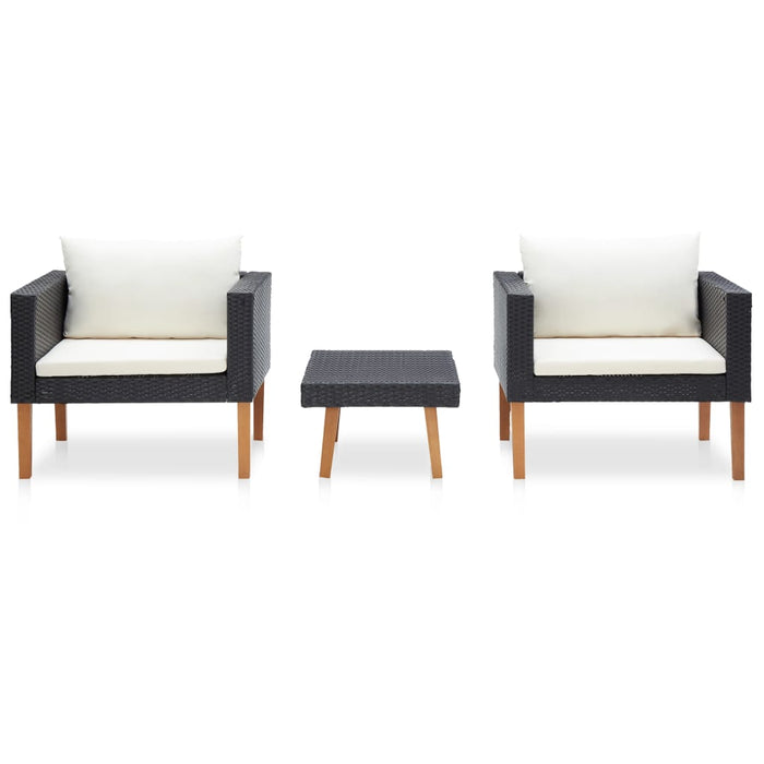 Set mobilier de grădină cu perne, 3 piese, negru, poliratan - WALTI WALTI