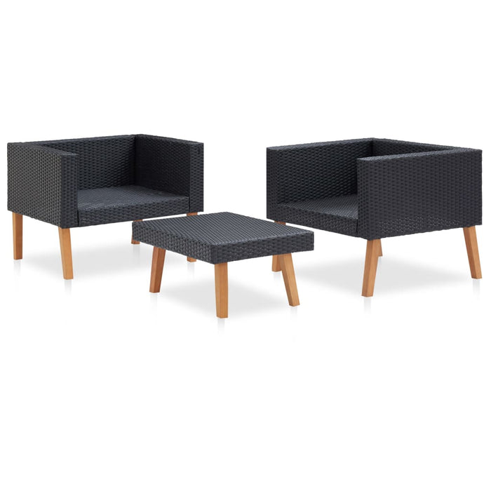 Set mobilier de grădină cu perne, 3 piese, negru, poliratan - WALTI WALTI