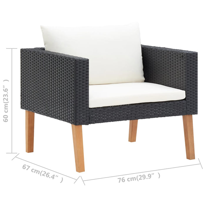 Set mobilier de grădină cu perne, 3 piese, negru, poliratan - WALTI WALTI
