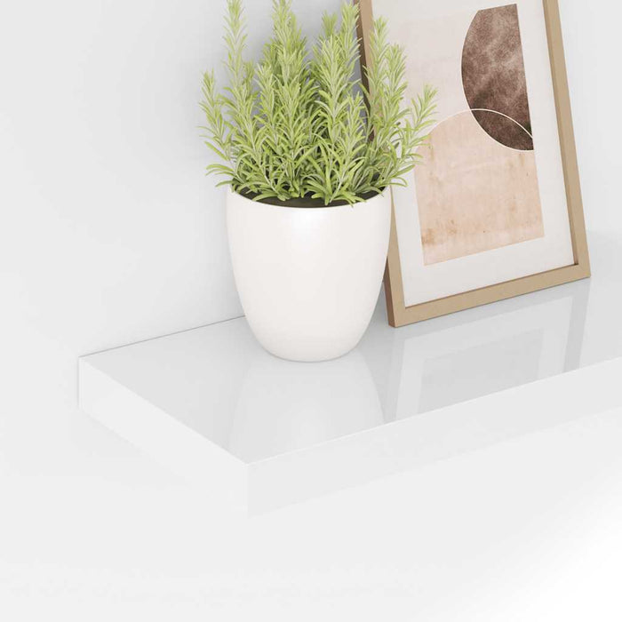 Raft de perete suspendat, alb extralucios, 50x23,5x3,8 cm, MDF WALTI