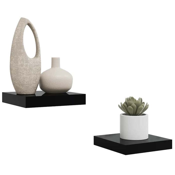 Rafturi de perete 2 buc. negru extralucios 23x23,5x3,8 cm, MDF - WALTI WALTI