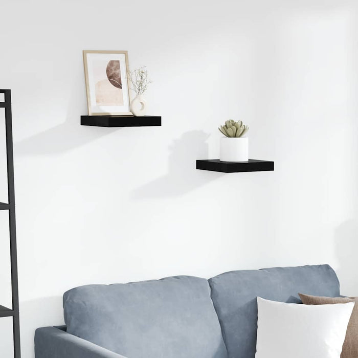 Rafturi de perete 2 buc. negru extralucios 23x23,5x3,8 cm, MDF - WALTI WALTI