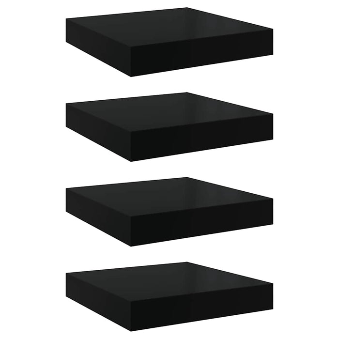 Rafturi de perete 4 buc. negru extralucios 23x23,5x3,8 cm, MDF - WALTI WALTI