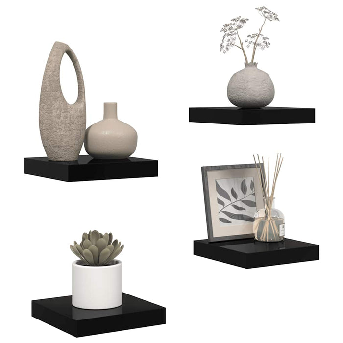 Rafturi de perete 4 buc. negru extralucios 23x23,5x3,8 cm, MDF - WALTI WALTI