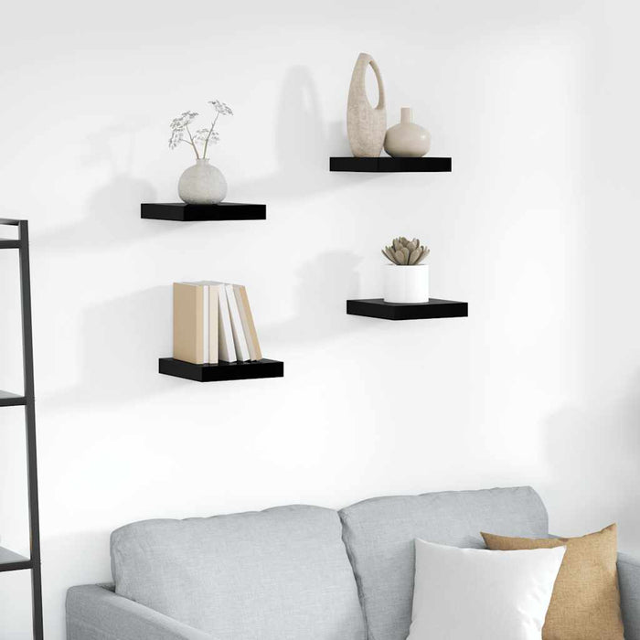 Rafturi de perete 4 buc. negru extralucios 23x23,5x3,8 cm, MDF - WALTI WALTI
