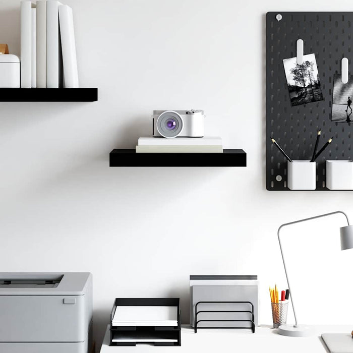 Raft de perete suspendat, negru extralucios, 40x23,5x3,8 cm, MDF WALTI