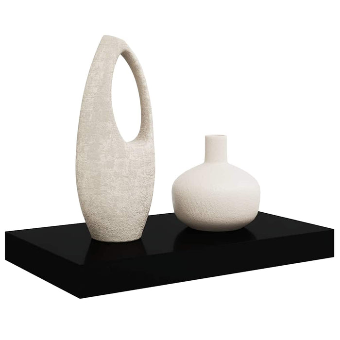 Raft de perete suspendat, negru extralucios, 40x23,5x3,8 cm, MDF WALTI