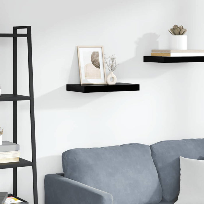 Raft de perete suspendat, negru extralucios, 40x23,5x3,8 cm, MDF WALTI