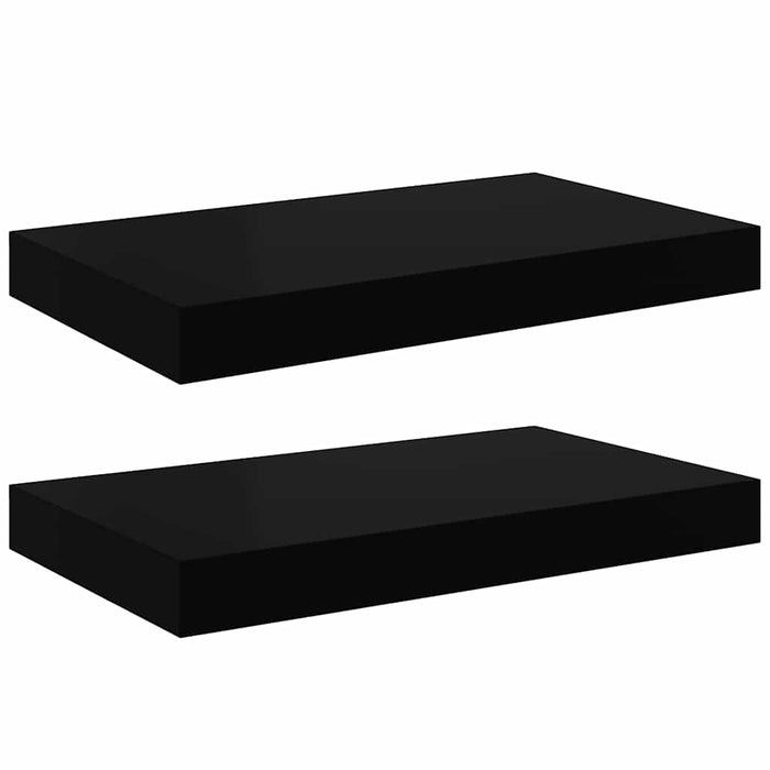 Rafturi de perete, 2 buc., negru extralucios, 40x23,5x3,8 cm, MDF WALTI