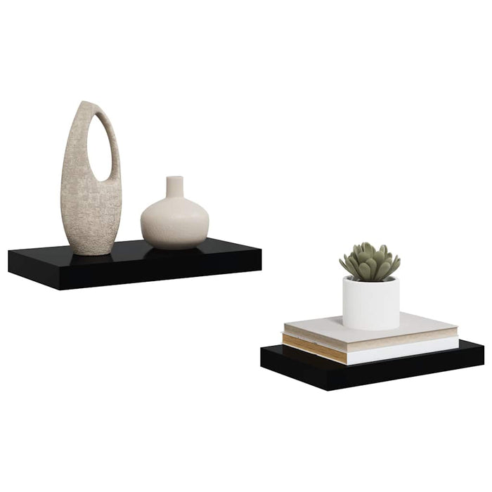 Rafturi de perete, 2 buc., negru extralucios, 40x23,5x3,8 cm, MDF WALTI