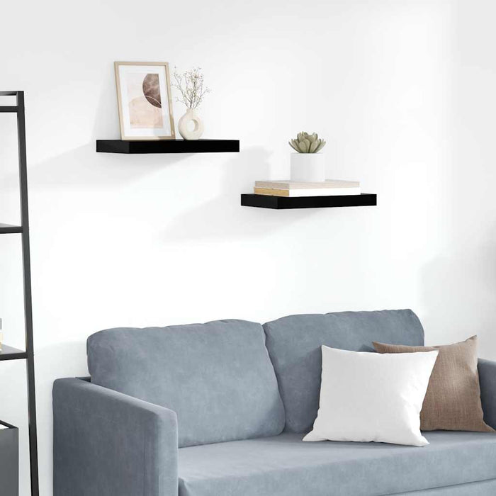 Rafturi de perete, 2 buc., negru extralucios, 40x23,5x3,8 cm, MDF WALTI