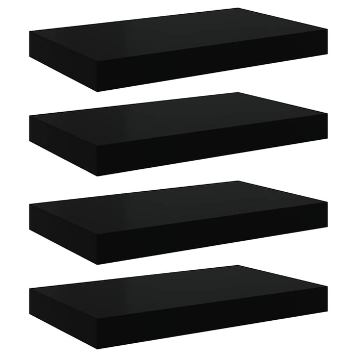 Rafturi de perete, 4 buc., negru extralucios, 40x23,5x3,8 cm, MDF WALTI