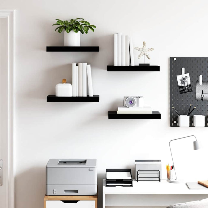Rafturi de perete, 4 buc., negru extralucios, 40x23,5x3,8 cm, MDF WALTI