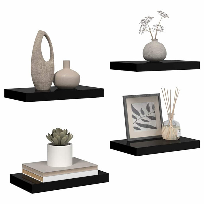 Rafturi de perete, 4 buc., negru extralucios, 40x23,5x3,8 cm, MDF WALTI