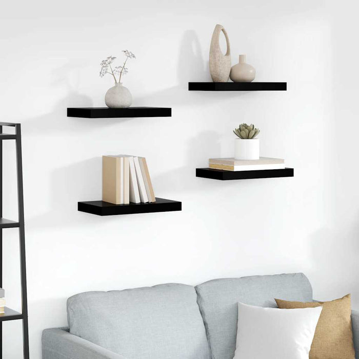 Rafturi de perete, 4 buc., negru extralucios, 40x23,5x3,8 cm, MDF WALTI