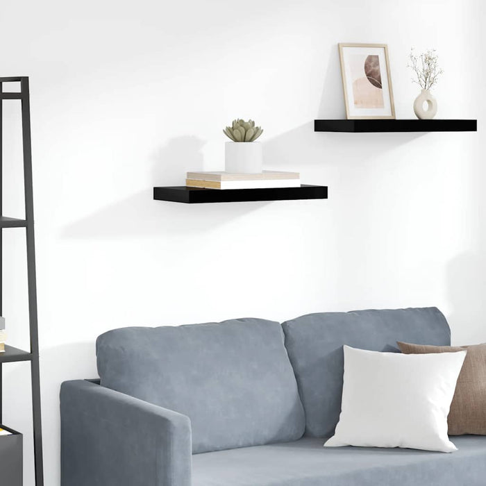 Raft de perete suspendat, negru extralucios, 50x23,5x3,8 cm, MDF WALTI