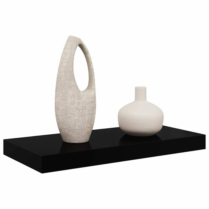 Raft de perete suspendat, negru extralucios, 50x23,5x3,8 cm, MDF WALTI