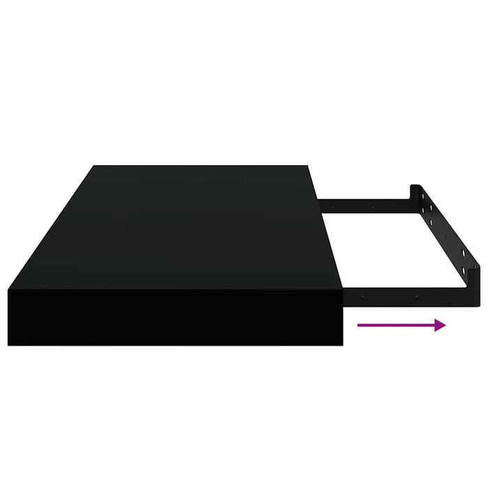 Raft de perete suspendat, negru extralucios, 50x23,5x3,8 cm, MDF WALTI