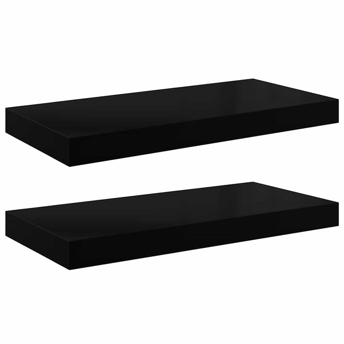 Rafturi de perete, 2 buc., negru extralucios, 50x23,5x3,8 cm, MDF WALTI