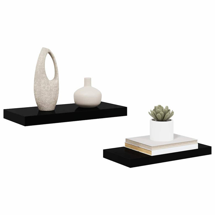 Rafturi de perete, 2 buc., negru extralucios, 50x23,5x3,8 cm, MDF WALTI