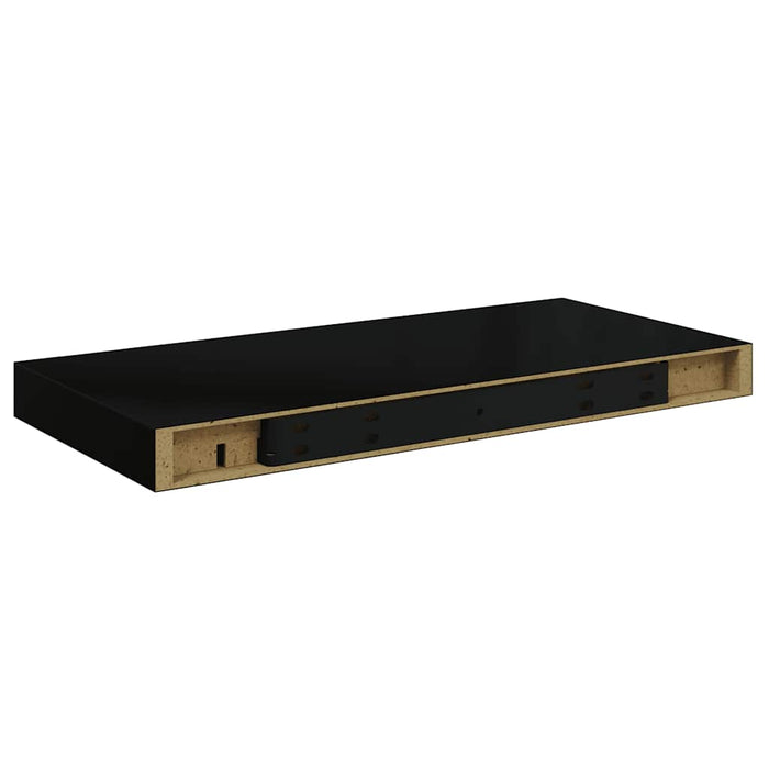 Rafturi de perete, 2 buc., negru extralucios, 50x23,5x3,8 cm, MDF WALTI