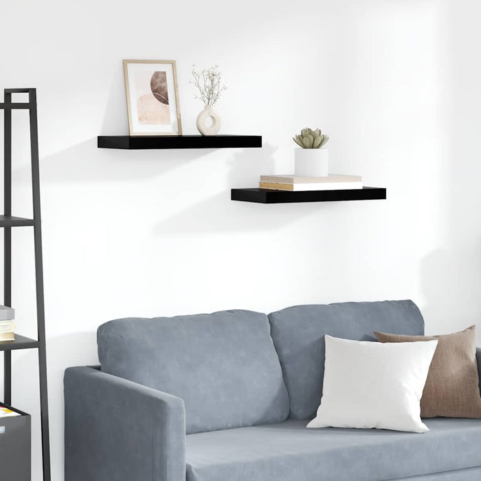 Rafturi de perete, 2 buc., negru extralucios, 50x23,5x3,8 cm, MDF WALTI