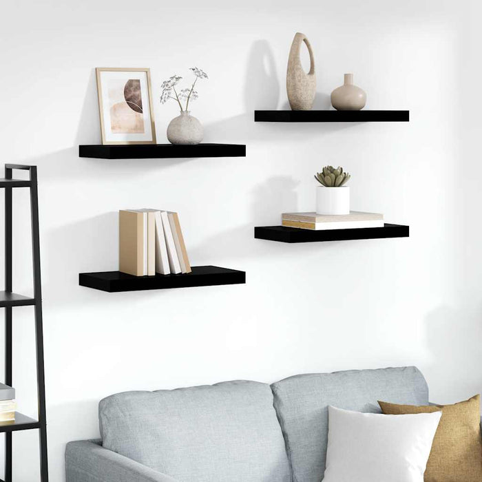 Rafturi de perete, 4 buc., negru extralucios, 50x23,5x3,8 cm, MDF WALTI