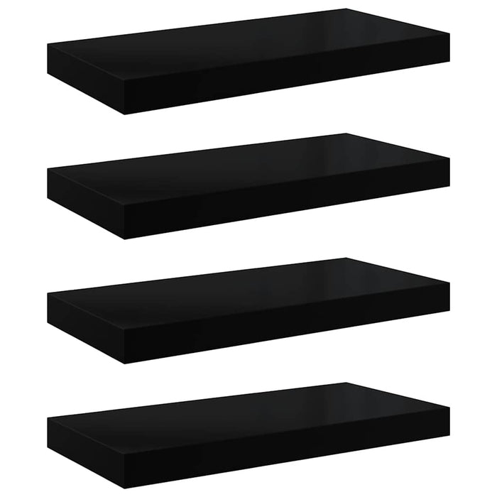 Rafturi de perete, 4 buc., negru extralucios, 50x23,5x3,8 cm, MDF WALTI