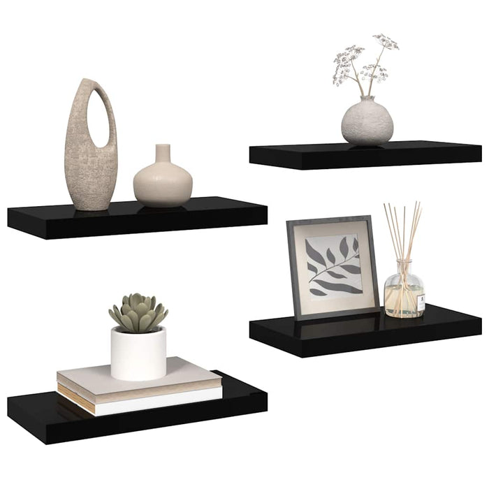 Rafturi de perete, 4 buc., negru extralucios, 50x23,5x3,8 cm, MDF WALTI