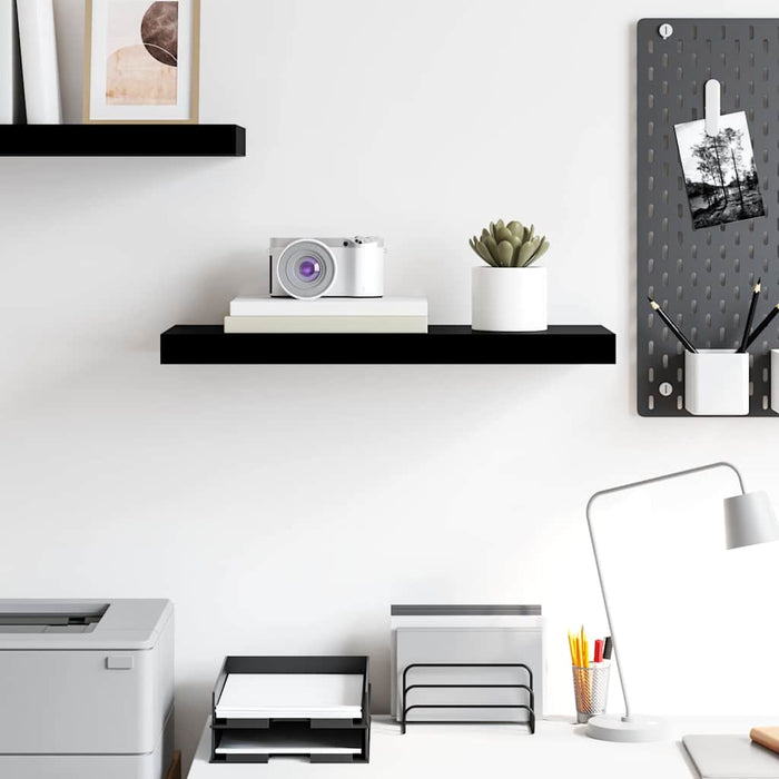 Raft de perete suspendat negru extralucios, 60x23,5x3,8 cm, MDF WALTI