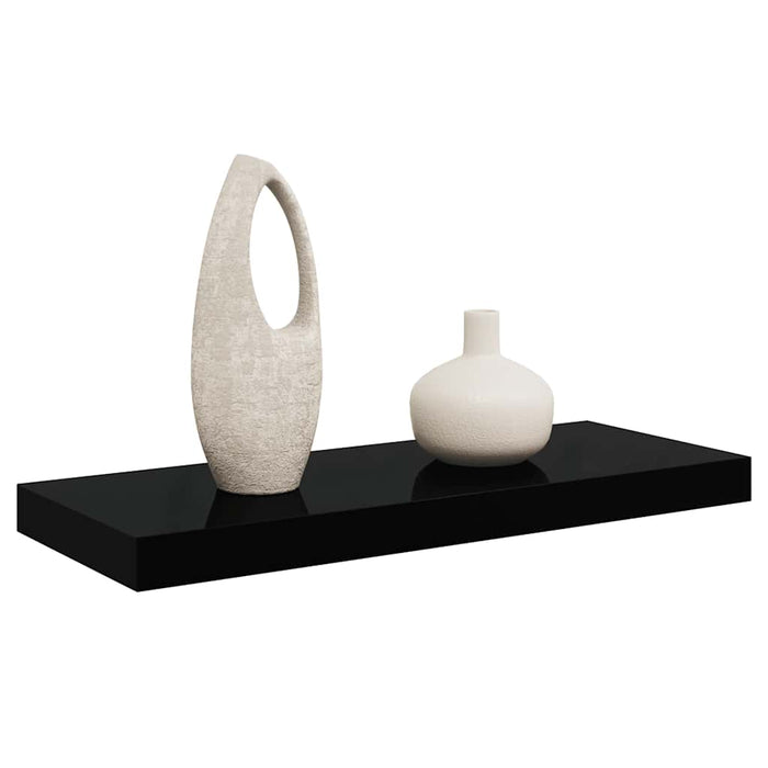 Raft de perete suspendat negru extralucios, 60x23,5x3,8 cm, MDF WALTI