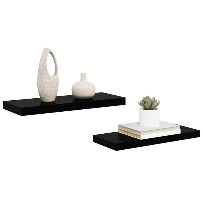 Rafturi de perete 2 buc. negru extralucios, 60x23,5x3,8 cm, MDF - WALTI WALTI