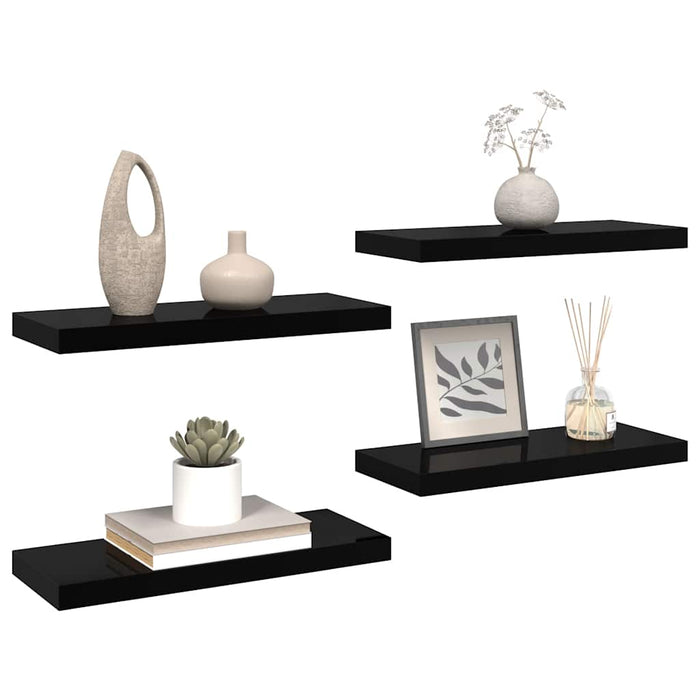 Rafturi de perete 4 buc. negru extralucios, 60x23,5x3,8 cm, MDF - WALTI WALTI