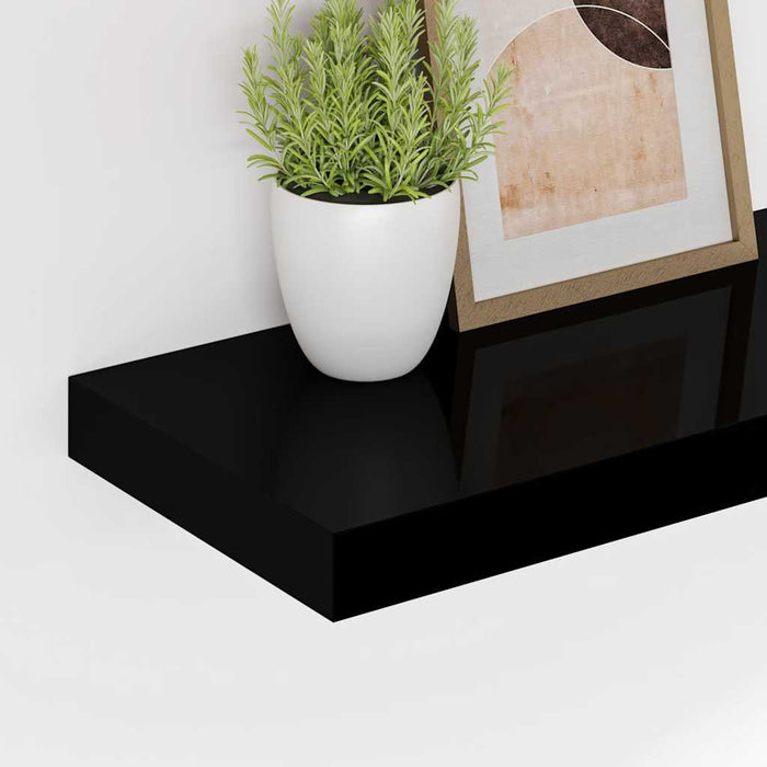 Raft de perete suspendat negru extralucios, 80x23,5x3,8 cm, MDF - WALTI WALTI