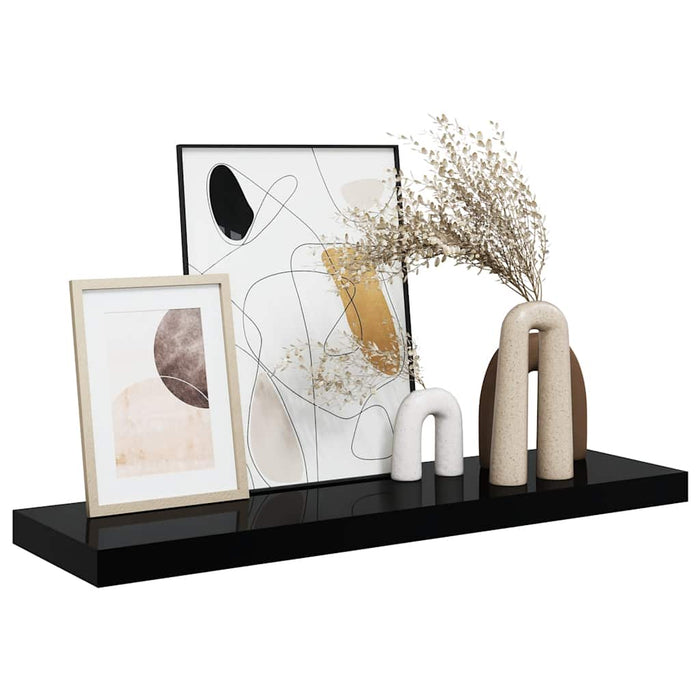 Raft de perete suspendat negru extralucios, 80x23,5x3,8 cm, MDF - WALTI WALTI