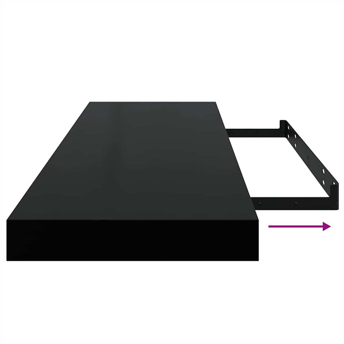 Raft de perete suspendat negru extralucios, 80x23,5x3,8 cm, MDF - WALTI WALTI