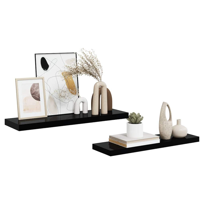 Rafturi de perete 2 buc., negru extralucios, 80x23,5x3,8 cm MDF - WALTI WALTI