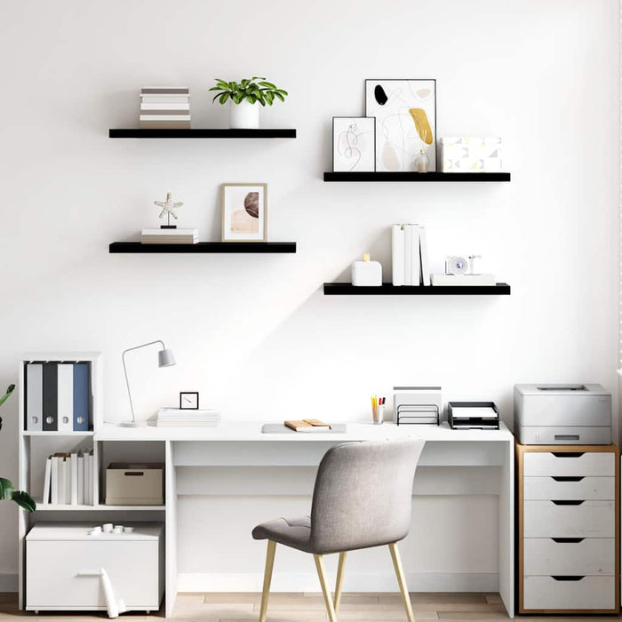 Rafturi de perete, 4 buc., negru extralucios 80x23,5x3,8 cm MDF - WALTI WALTI