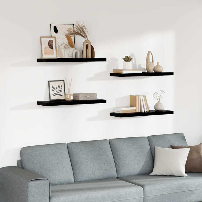 Rafturi de perete, 4 buc., negru extralucios 80x23,5x3,8 cm MDF - WALTI WALTI