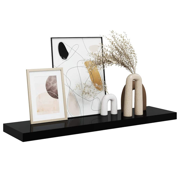 Raft perete suspendat, negru extralucios, 90x23,5x3,8 cm, MDF - WALTI WALTI
