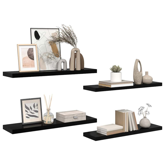 Rafturi de perete 4 buc. negru extralucios, 90x23,5x3,8 cm, MDF - WALTI WALTI