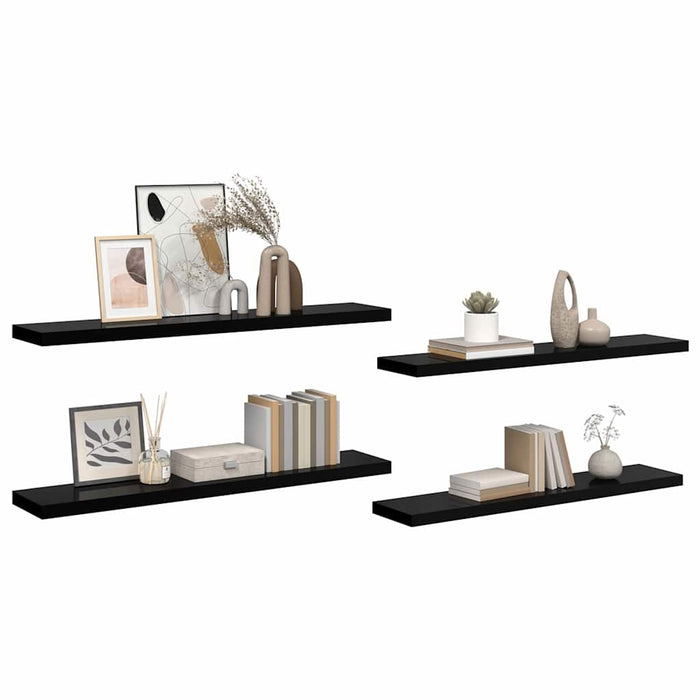 Rafturi de perete 4 buc. negru extralucios 120x23,5x3,8 cm MDF - WALTI WALTI