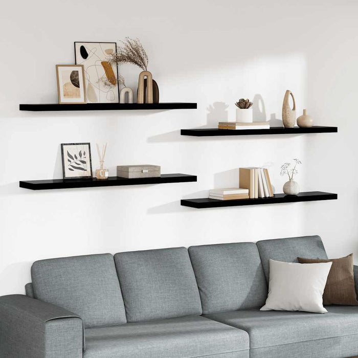 Rafturi de perete 4 buc. negru extralucios 120x23,5x3,8 cm MDF - WALTI WALTI