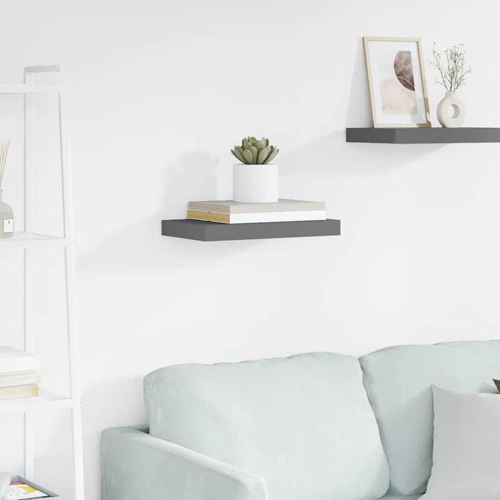Raft de perete suspendat, gri extralucios, 40x23,5x3,8 cm, MDF WALTI